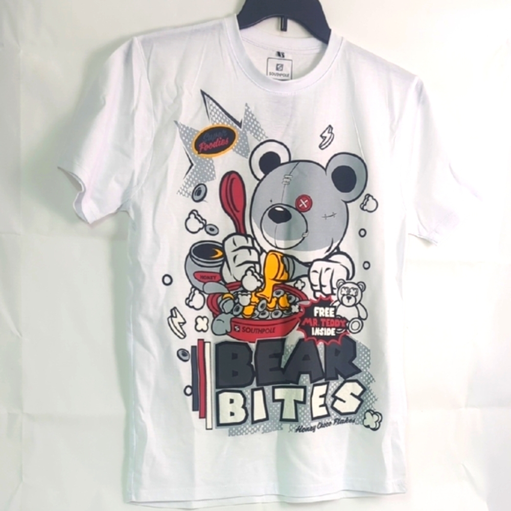 South Pole White Cartoon Bear Short Sleeve Tee
